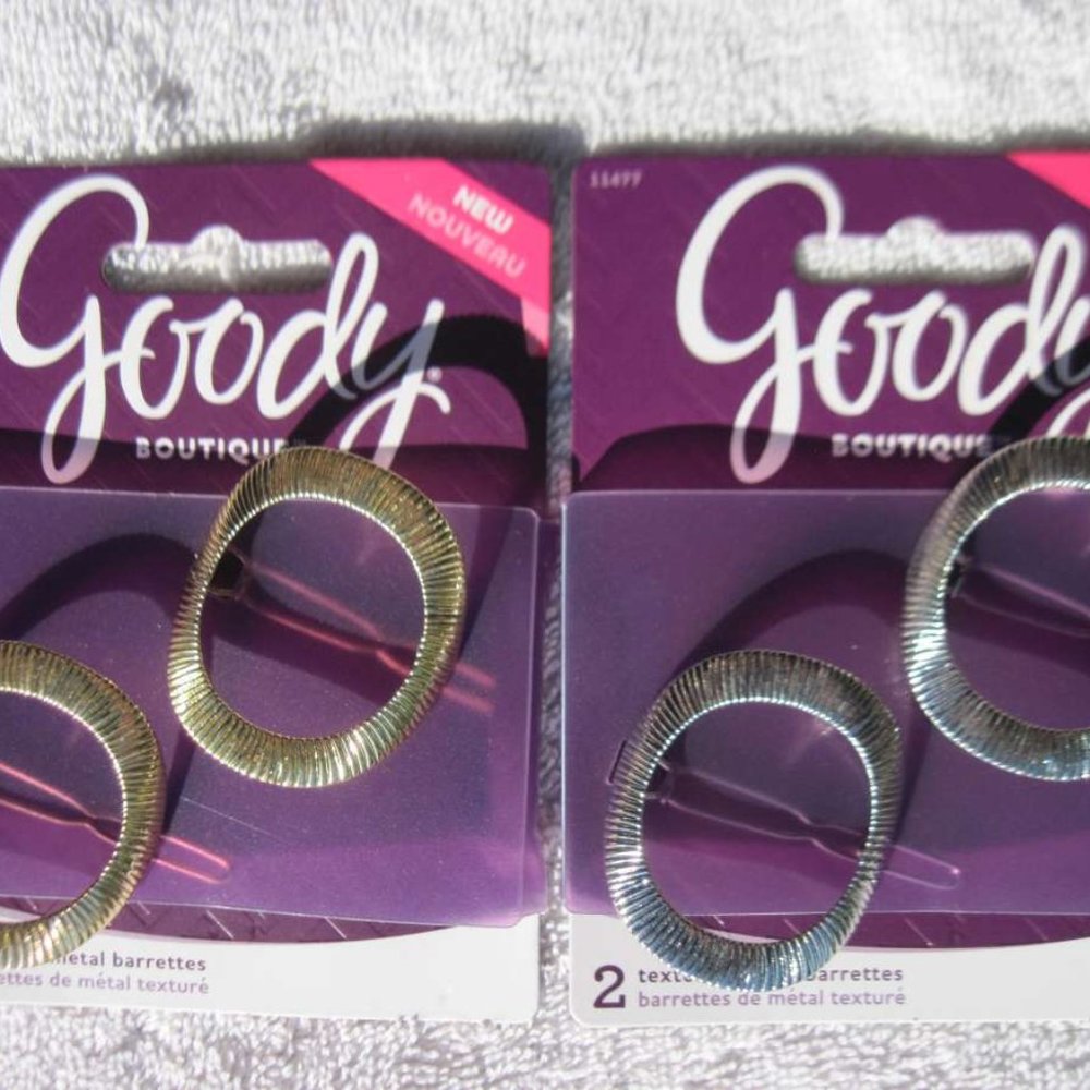 2 Goody Boutique Oval Textured Metal Hair Barrettes Secure Back Clips Stay Tight